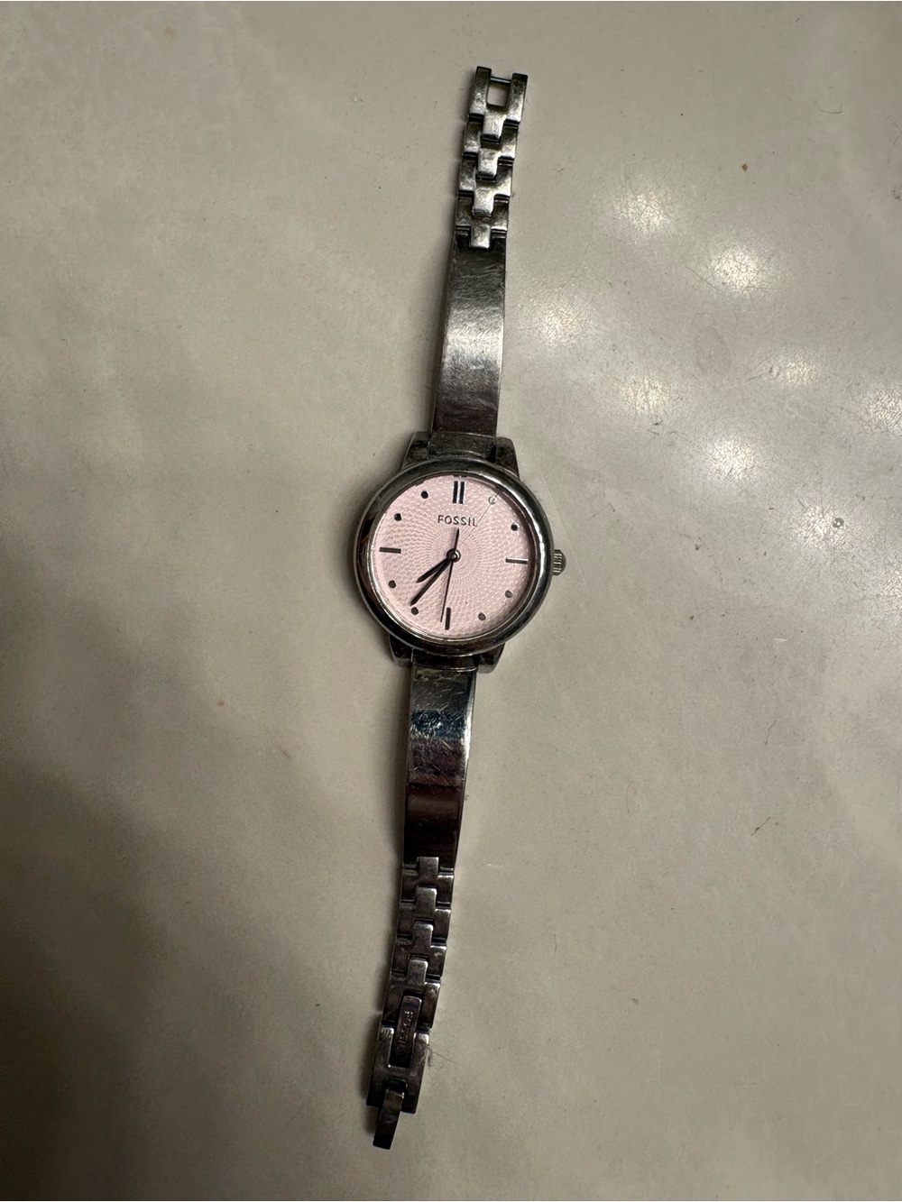 Fossil Silver Bracelet Watch with Pink Dial